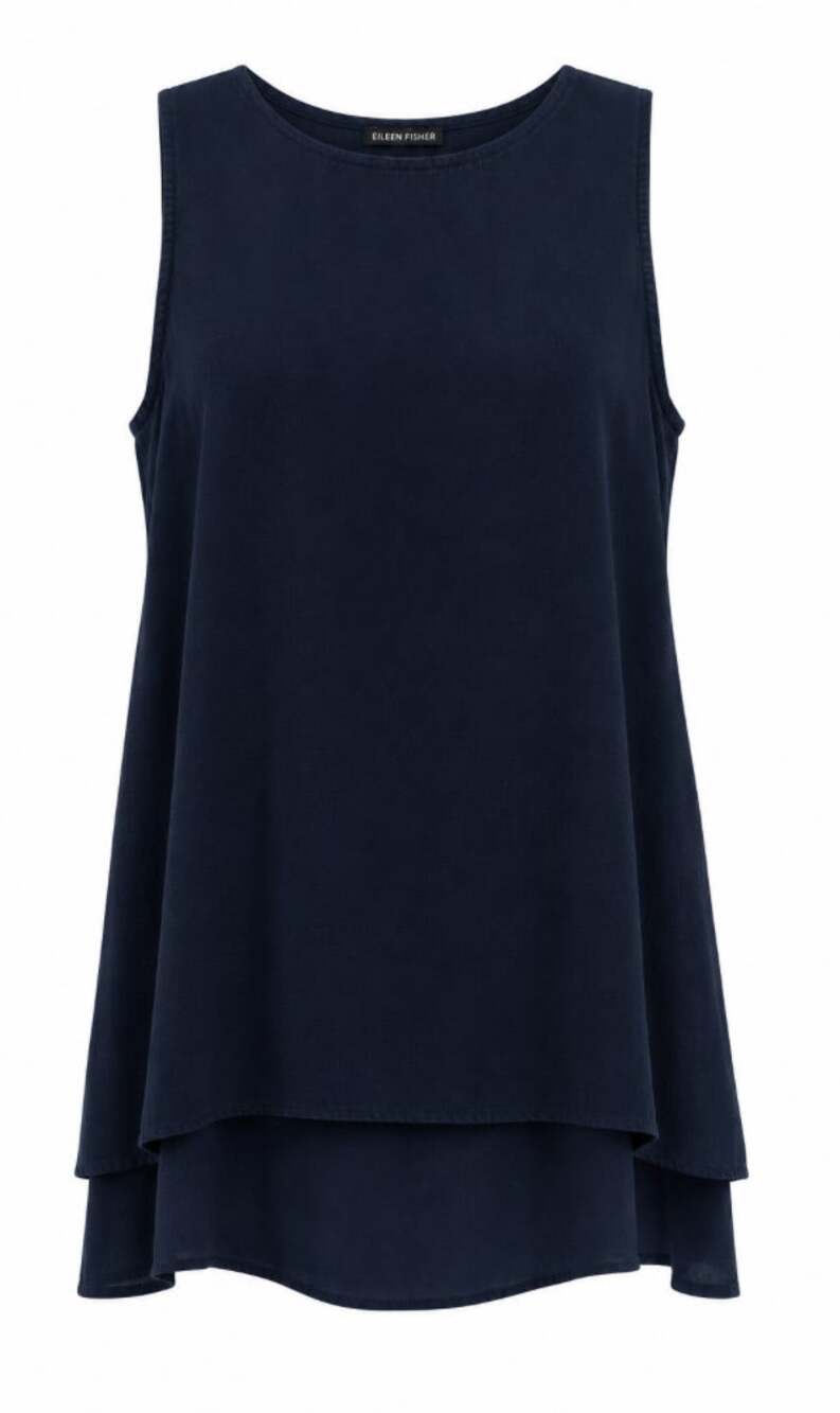Eileen Fisher Black 100% Silk Long-Line Tunic Size Small Crewneck Lagenlook